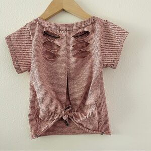 Jo + Jax Pink Coral Black Tie Short Sleeve Dance Shirt Distressed